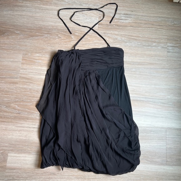 Alice + Olivia Black Silk Halter Mini Dress Y2K Asymmetrical Size Small LBD - Picture 5 of 10